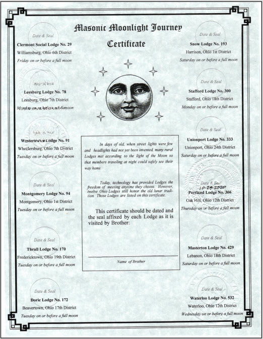Masonic Moonlight Journey Certificate